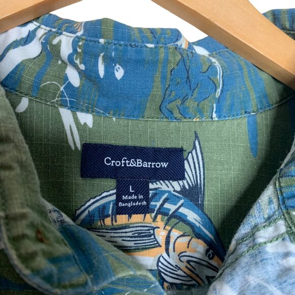 Croft & Barrow Hawaiian Shirt Marlin Fishing Short Sleeve Button Up Men's Size L - Picture 4 of 7